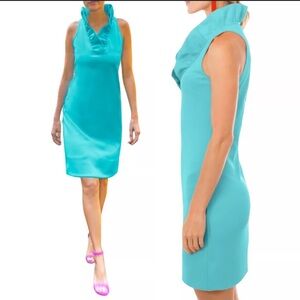 Crown & Ivy Turquoise Ruffle Neck Midi Dress